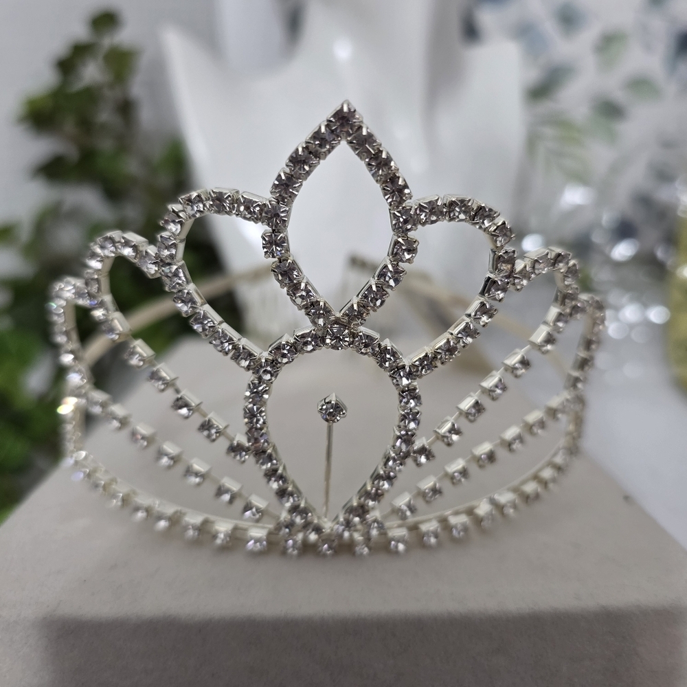 Silver Clear Rhinestone Princess Tiara with Side Combs